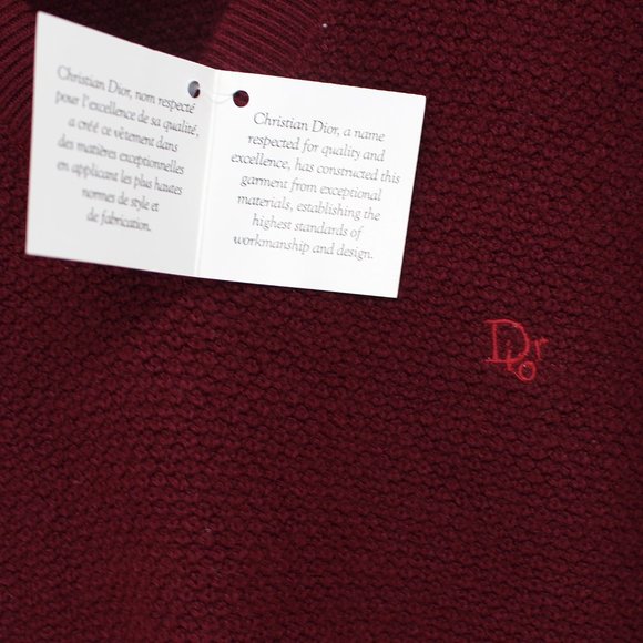 Christian Dior Wine Burgundy Woven Textured V-Neck Sweater XL NEW Orlon Acrylic - Picture 4 of 7